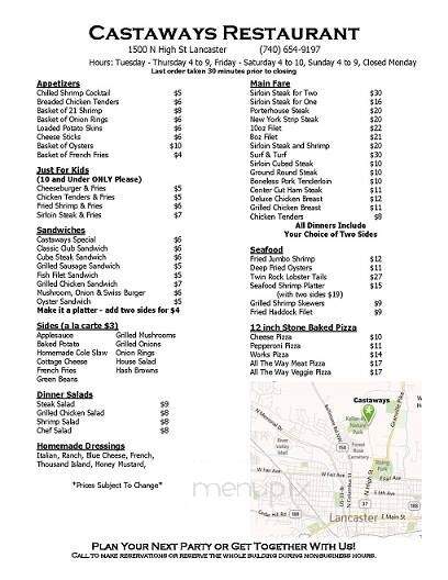 Castaways - Lancaster, OH menu_pic