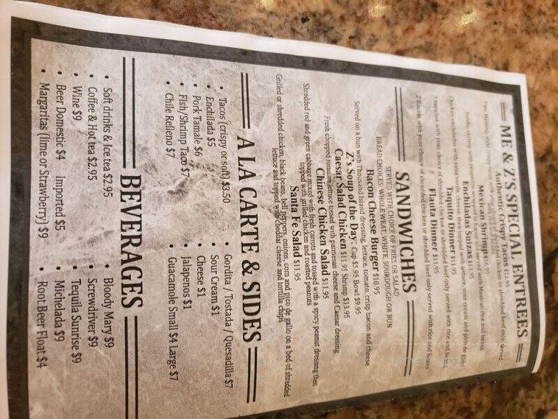 Me and Z's - Arroyo Grande, CA menu_pic