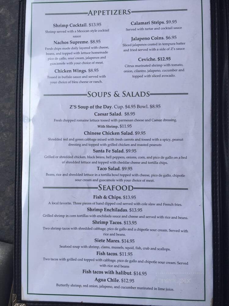 Me and Z's - Arroyo Grande, CA menu_pic