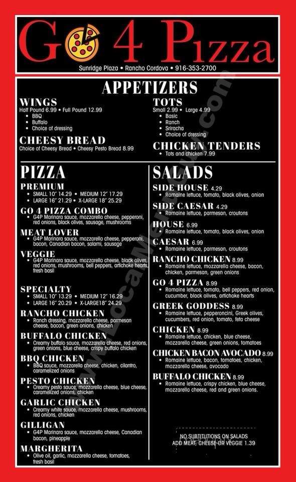 Go Fore Pizza - Rancho Murieta, CA menu_pic