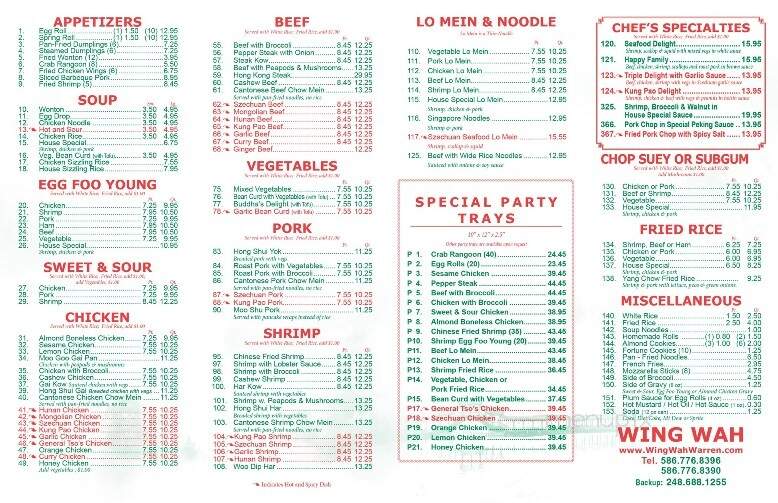 Ming Wah Chinese Buffet - Warren, MI menu_pic