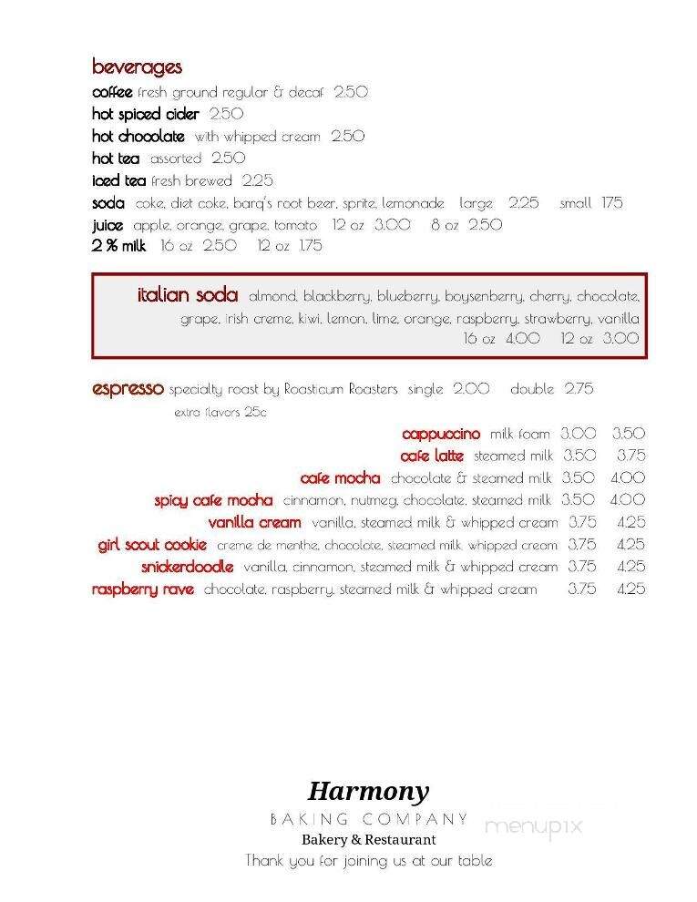Harmony Baking Co - Estacada, OR menu_pic