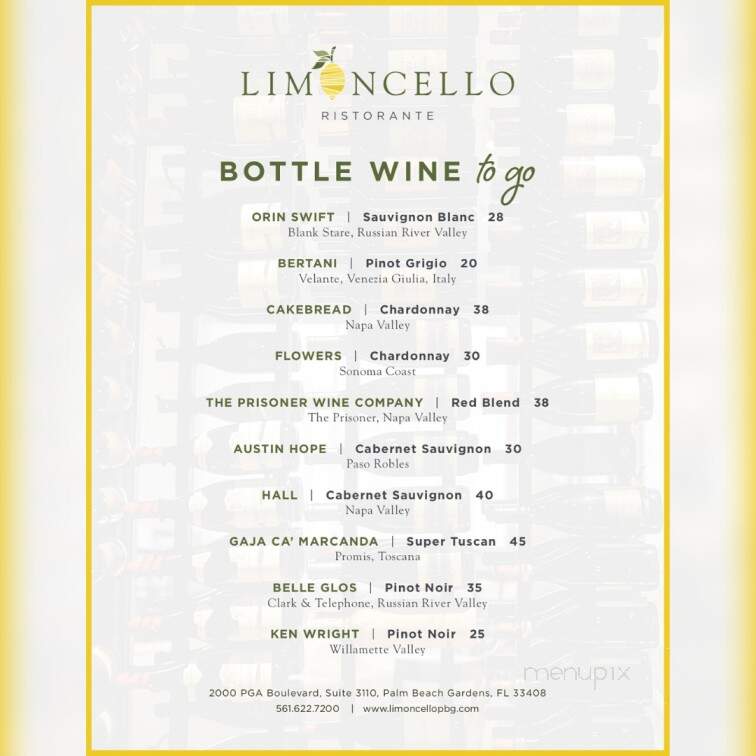 Limoncello Italian Grill - North Palm Beach, FL menu_pic