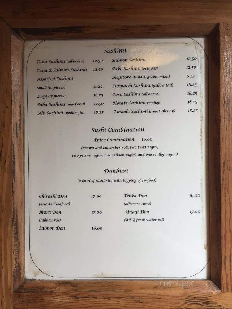 Ebizo Japanese Restaurant - Victoria, BC menu_pic