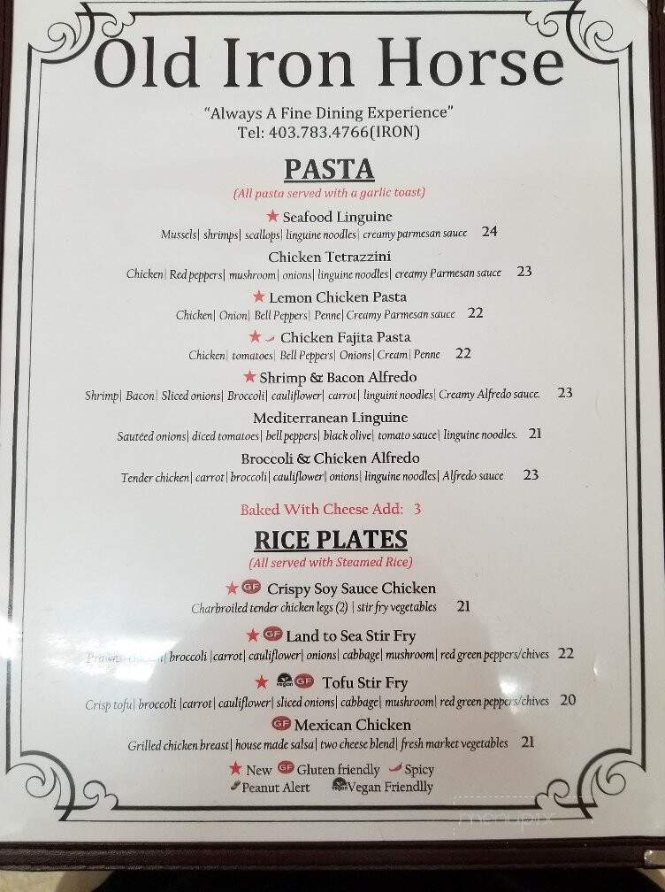 Old Iron Horse Restaurant & Lounge - Ponoka, AB menu_pic