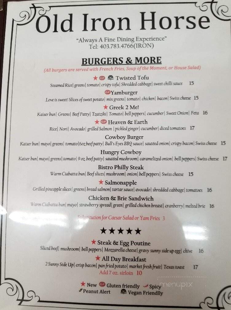 Old Iron Horse Restaurant & Lounge - Ponoka, AB menu_pic