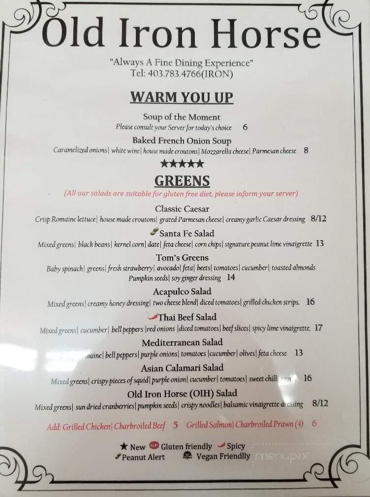 Old Iron Horse Restaurant & Lounge - Ponoka, AB menu_pic