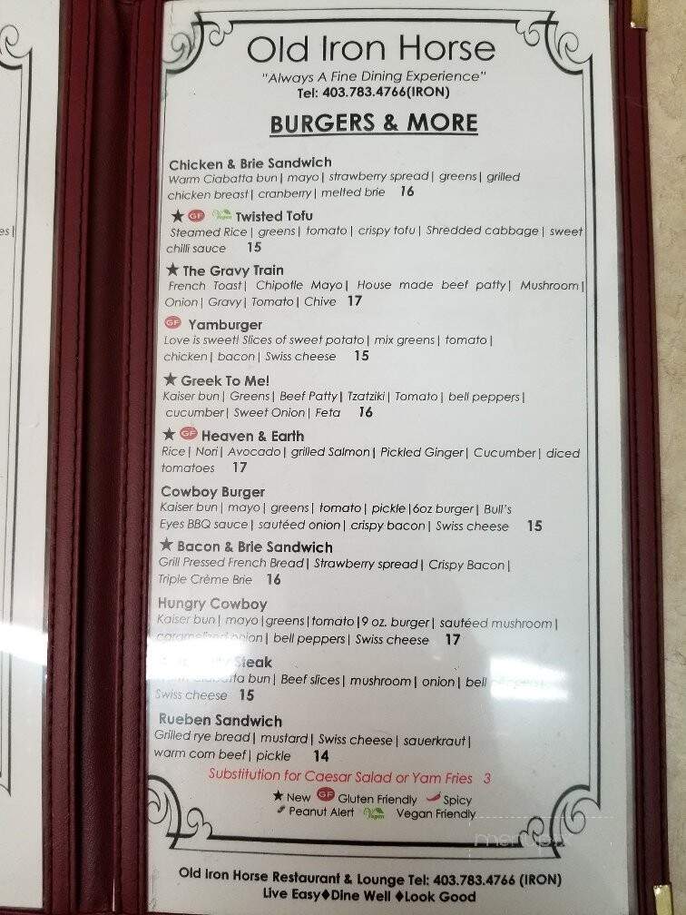 Old Iron Horse Restaurant & Lounge - Ponoka, AB menu_pic