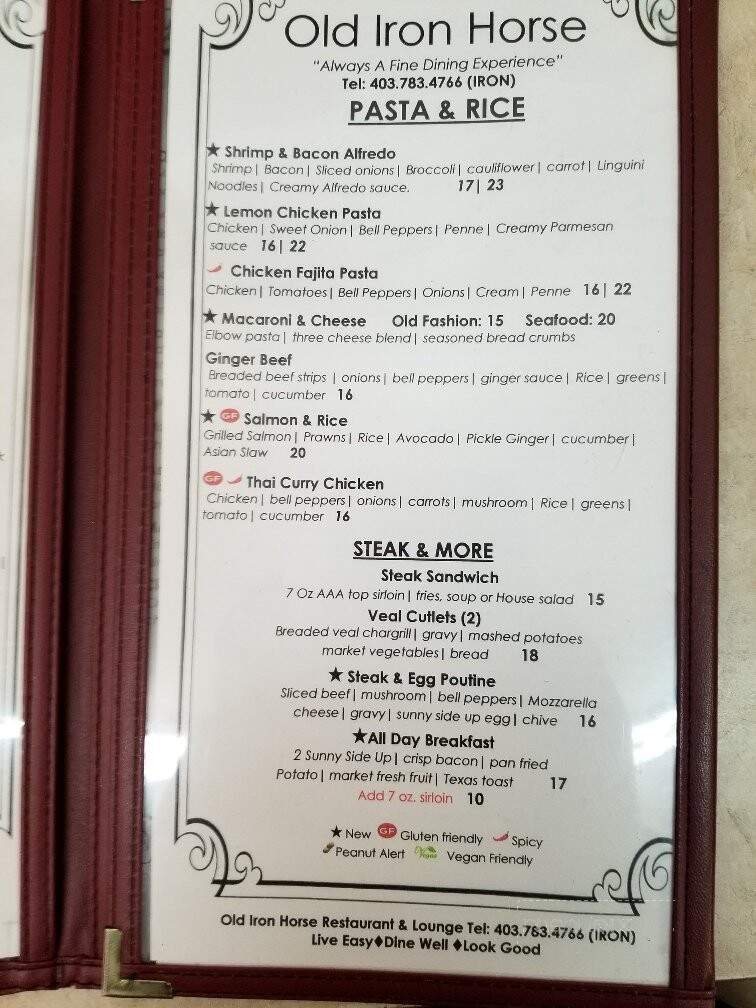 Old Iron Horse Restaurant & Lounge - Ponoka, AB menu_pic