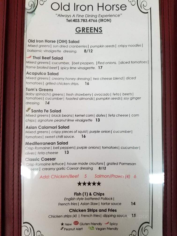 Old Iron Horse Restaurant & Lounge - Ponoka, AB menu_pic