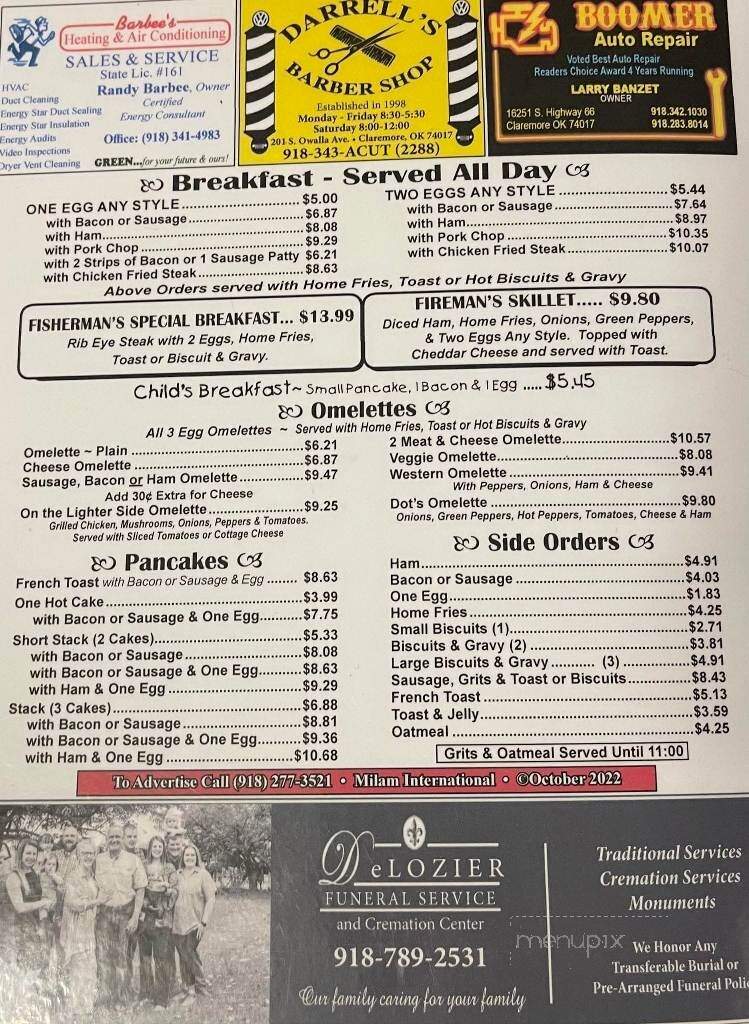 Dot's Cafe - Claremore, OK menu_pic