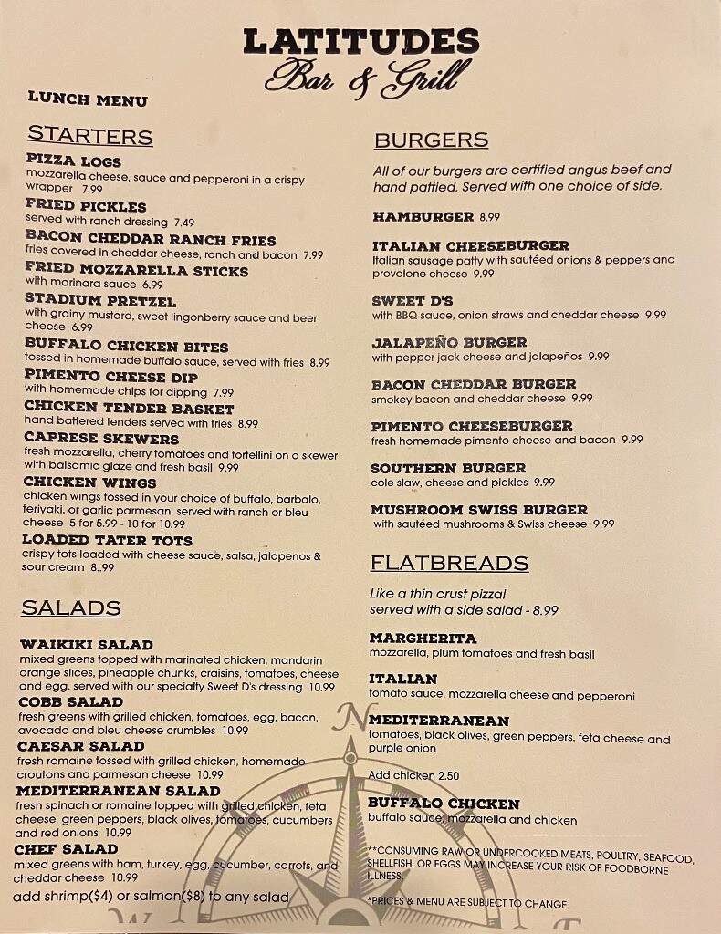 Latitudes Bar and Grill - Denver, NC menu_pic
