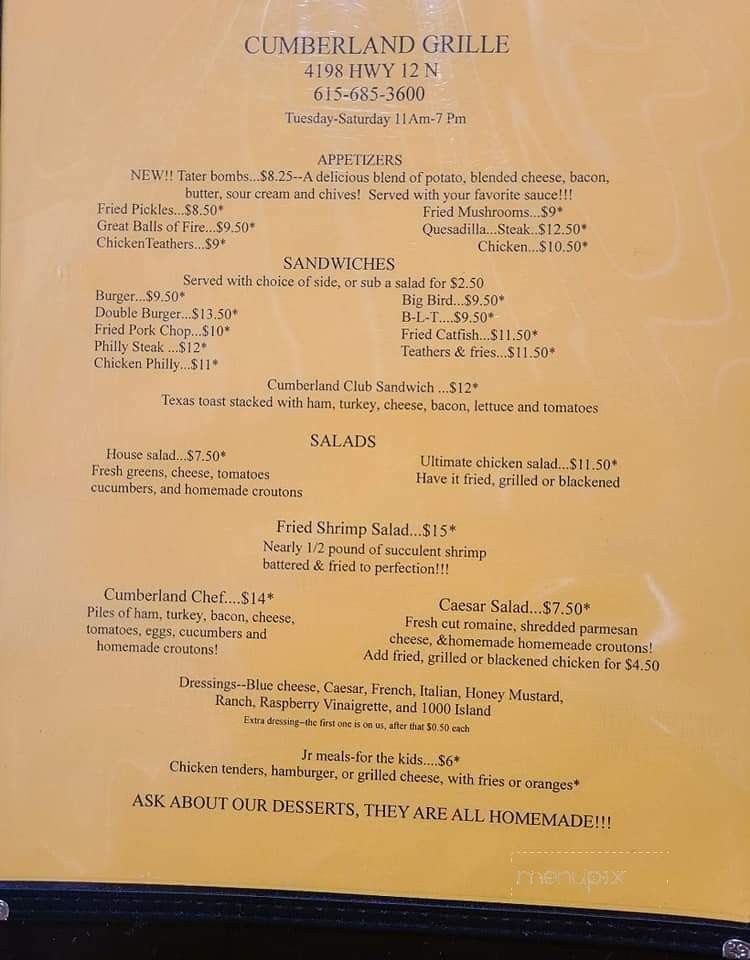 Cumberland Grille - Ashland City, TN menu_pic