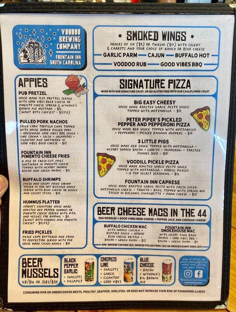 Voodoo Brewing - Fountain Inn, SC menu_pic