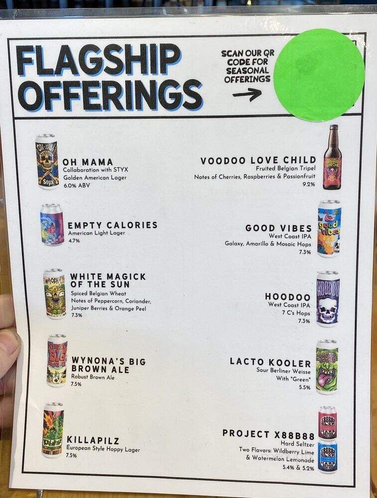 Voodoo Brewing - Fountain Inn, SC menu_pic