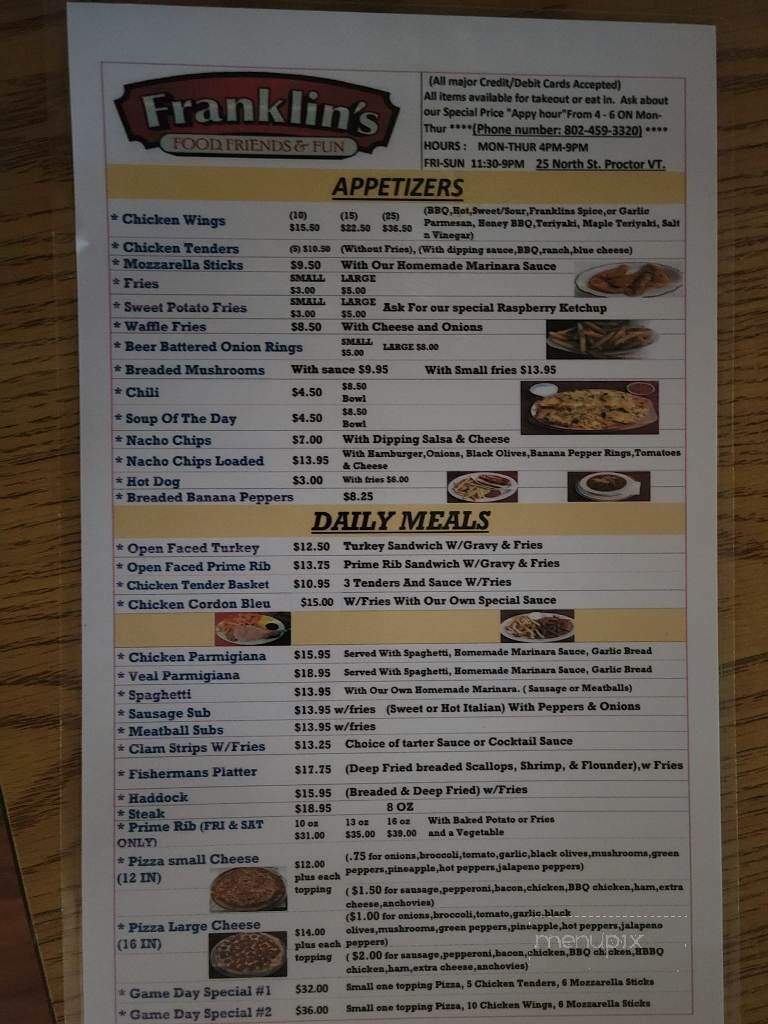 Franklin's - Proctor, VT menu_pic