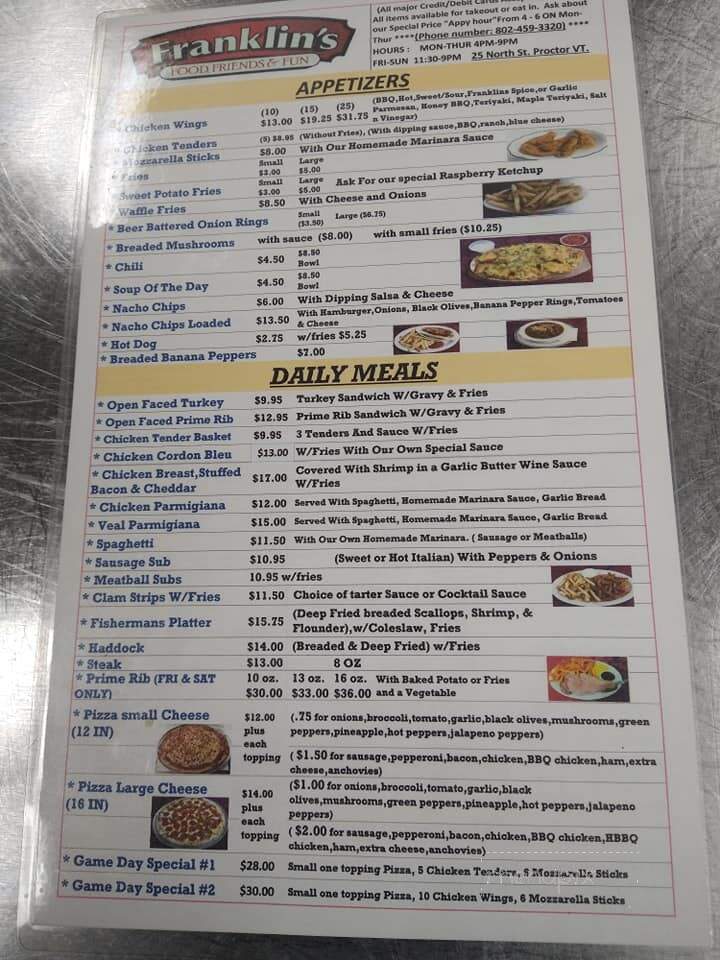 Franklin's - Proctor, VT menu_pic