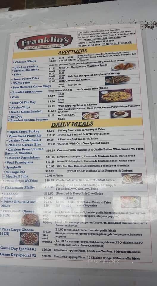 Franklin's - Proctor, VT menu_pic