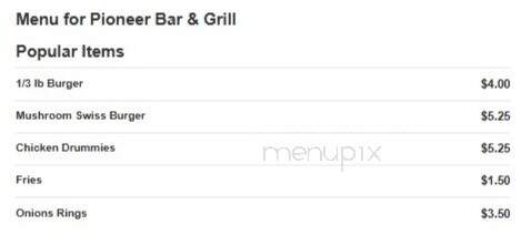 Pioneer Bar - Frederic, WI menu_pic