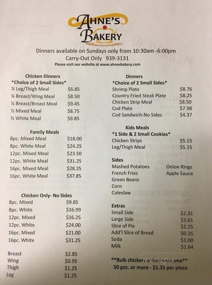 Ahne's Bakery - Waterloo, IL menu_pic