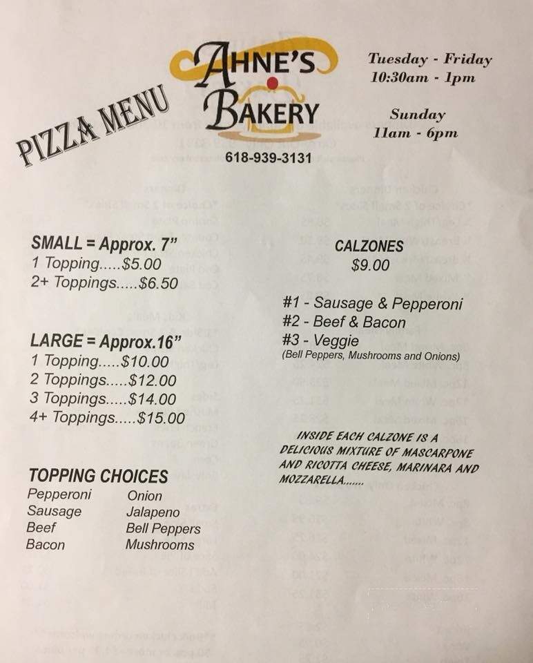 Ahne's Bakery - Waterloo, IL menu_pic
