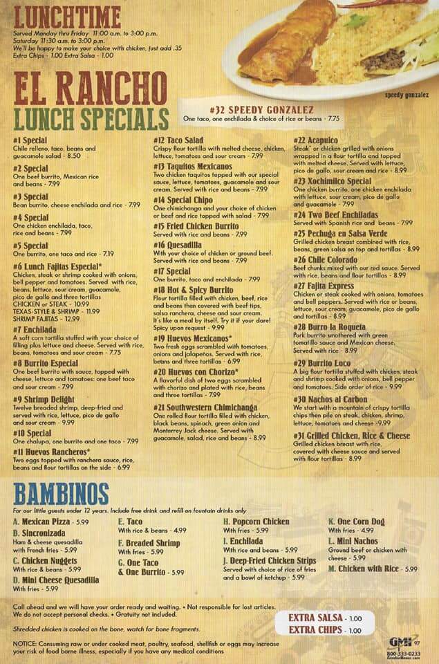 El Rancho - Greenville, MI menu_pic