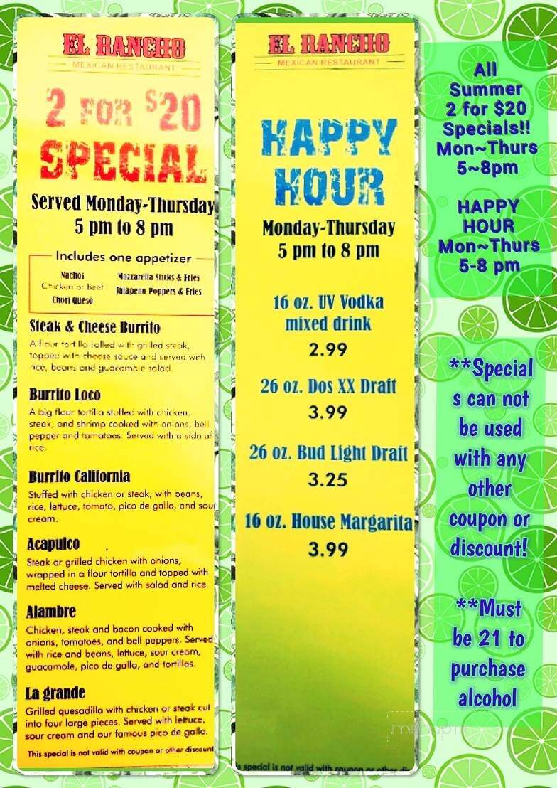El Rancho - Greenville, MI menu_pic