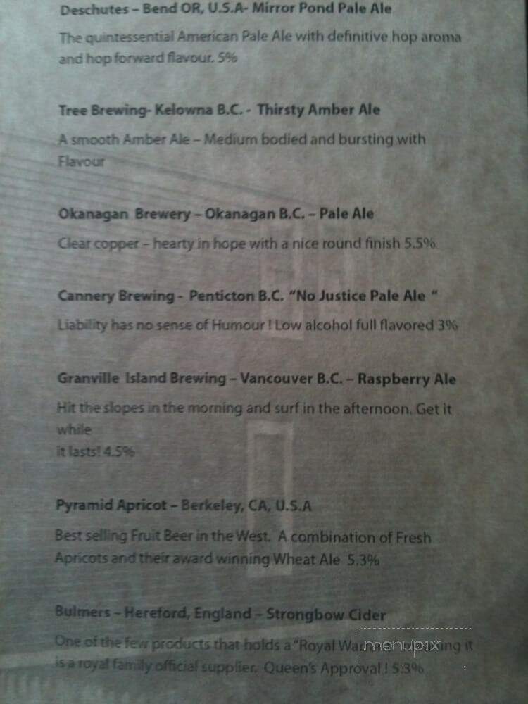 Billy Miner Pub - Maple Ridge, BC menu_pic