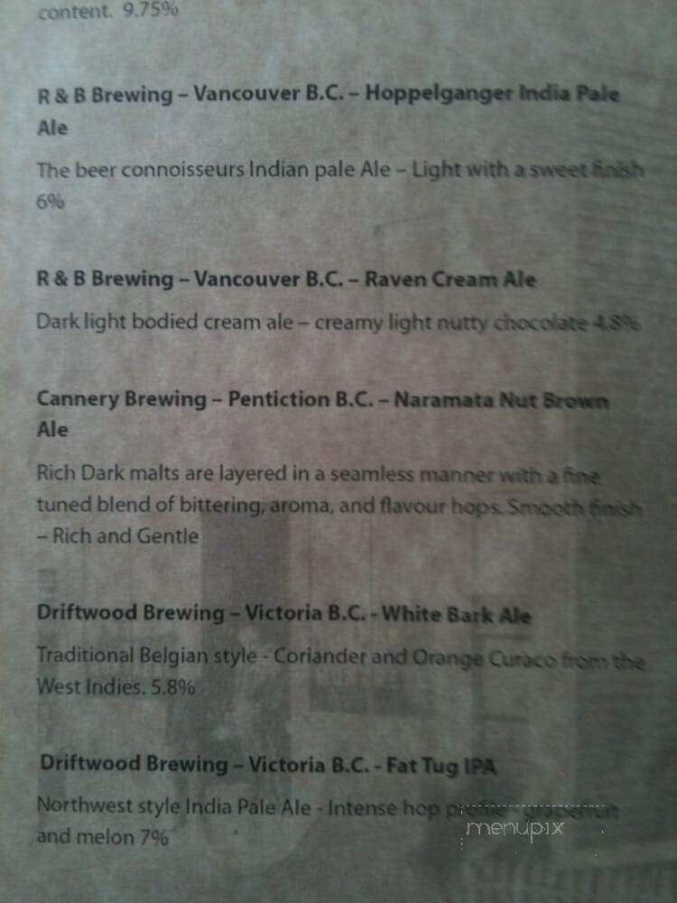 Billy Miner Pub - Maple Ridge, BC menu_pic
