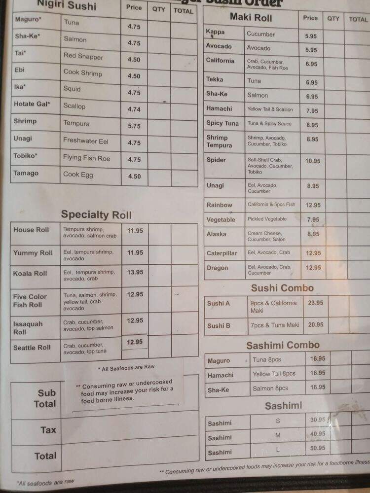 Japan Ginger - Issaquah, WA menu_pic