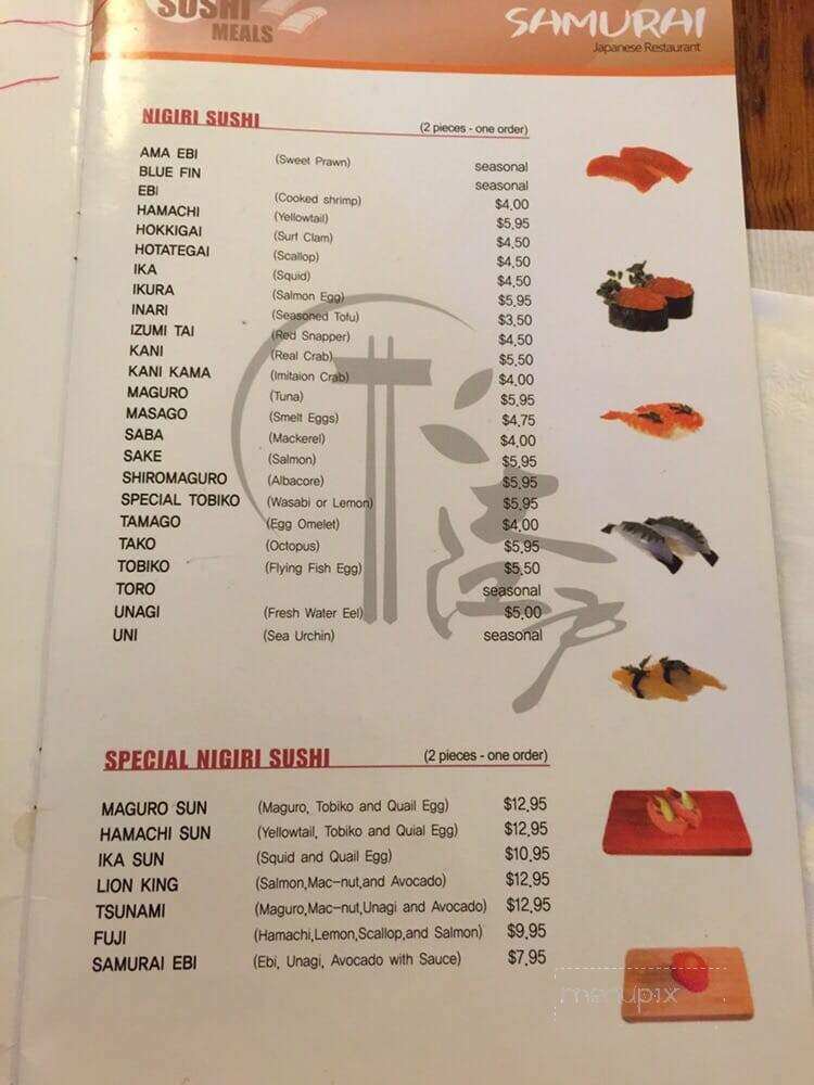 Samurai Japanese Restaurant - Salinas, CA menu_pic