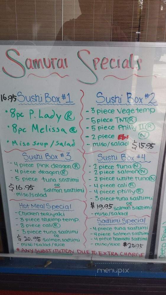 Samurai Japanese Restaurant - Salinas, CA menu_pic