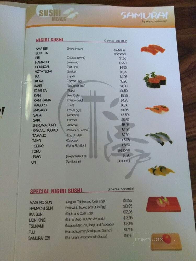 Samurai Japanese Restaurant - Salinas, CA menu_pic