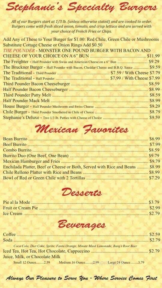 Menu of Stephanie's Coffee Shop in Commerce City, CO 80022
