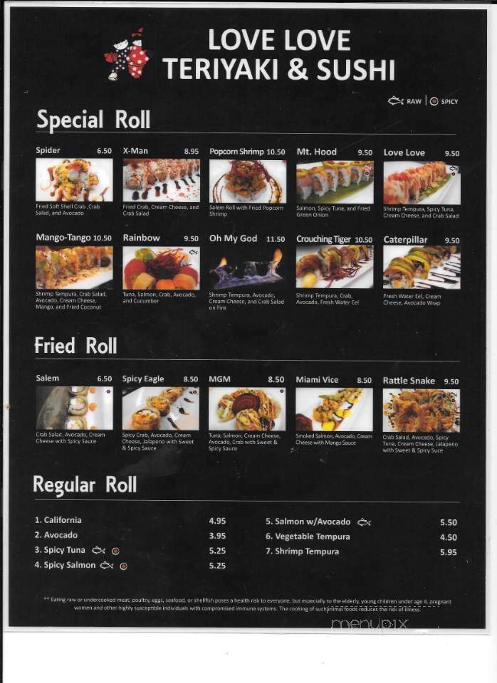 Love Love Teriyaki & Sushi - Dallas, OR menu_pic