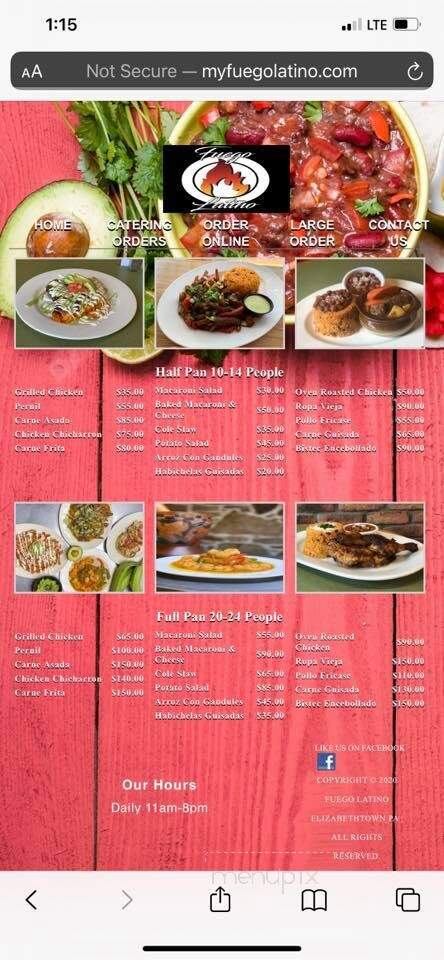Fuego Latino - Elizabethtown, PA menu_pic