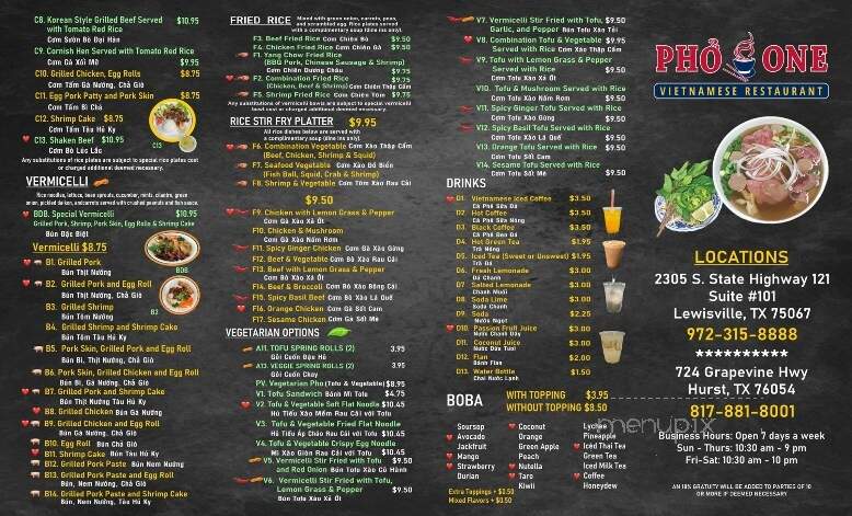 Pho One - Hurst, TX menu_pic