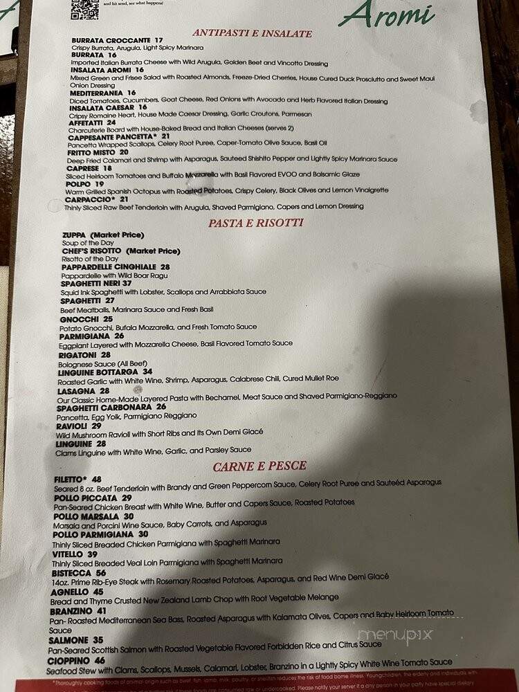 Aromi Italian Restaurant - Las Vegas, NV menu_pic