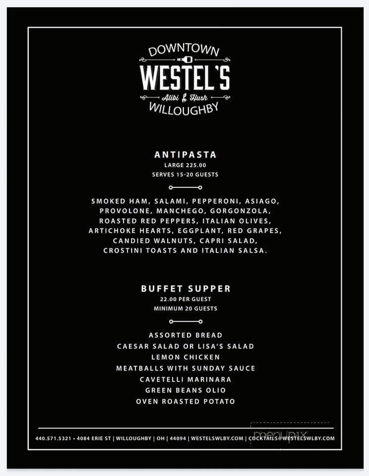 Westel's Alibi & Hush - Willoughby, OH menu_pic