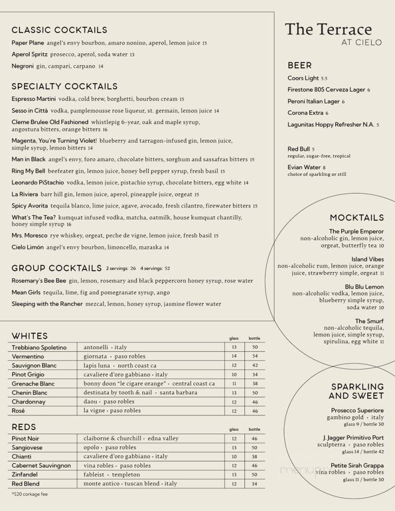 Cielo - Atascadero, CA menu_pic
