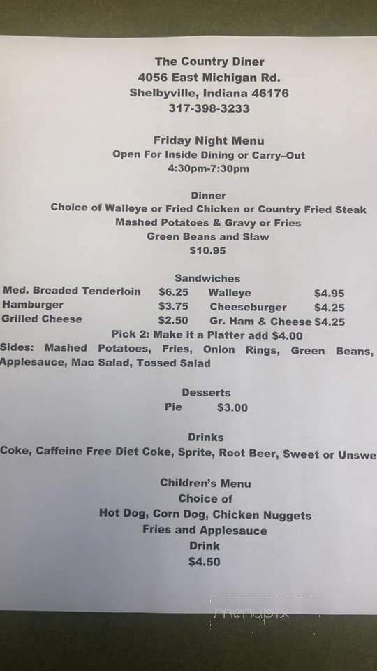 Cousin's Country Diner - Shelbyville, IN menu_pic