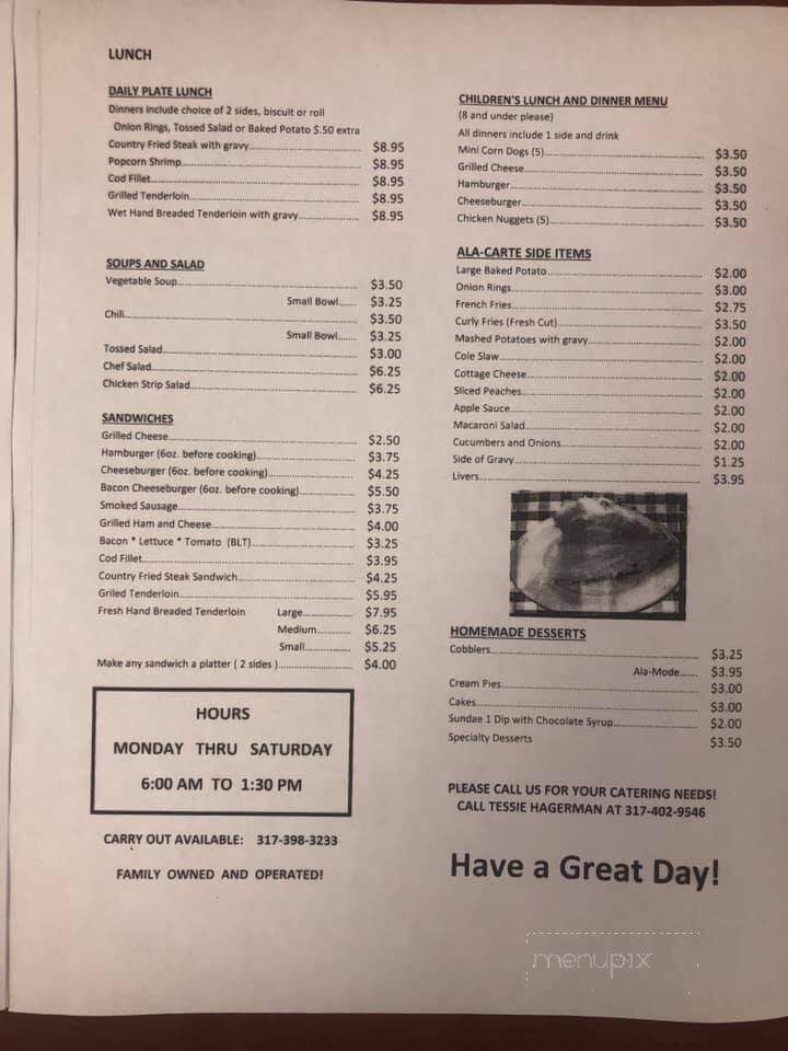 Cousin's Country Diner - Shelbyville, IN menu_pic