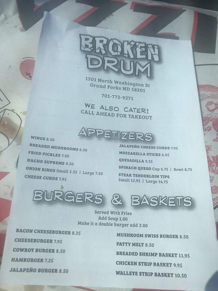 Broken Drum Bar and Grill - Grand Forks, ND menu_pic