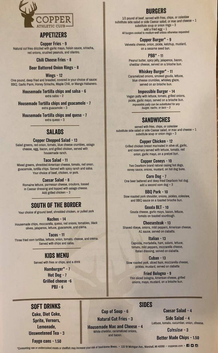 Copper Bar - Marshall, MI menu_pic