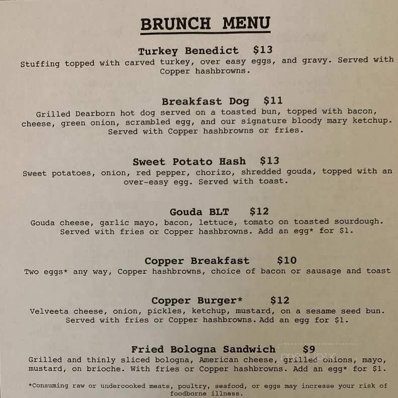 Copper Bar - Marshall, MI menu_pic