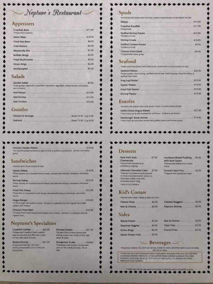 Neptunes - Elton, LA menu_pic