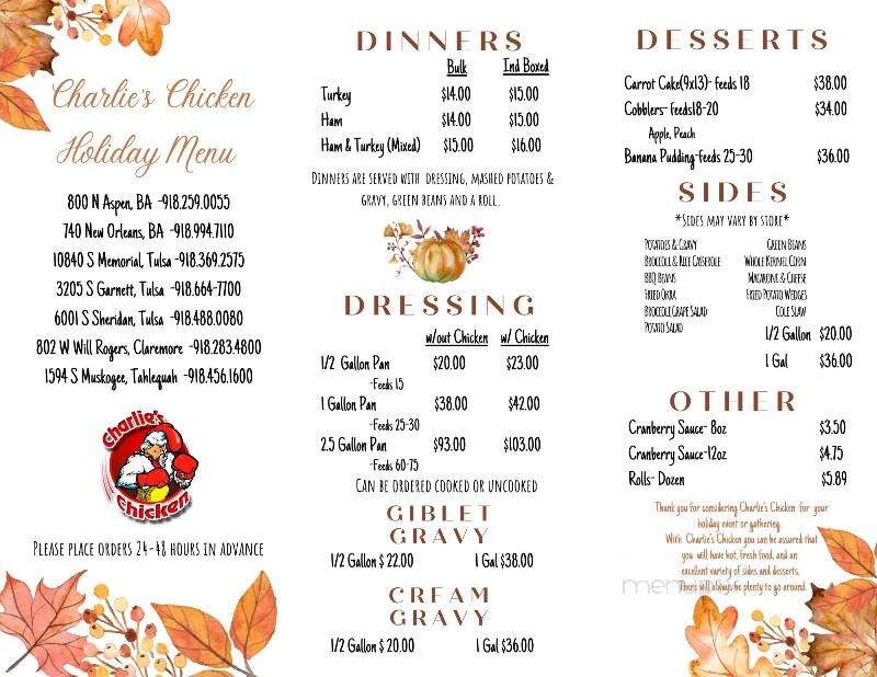 Charlie's Chicken of Claremore - Claremore, OK menu_pic