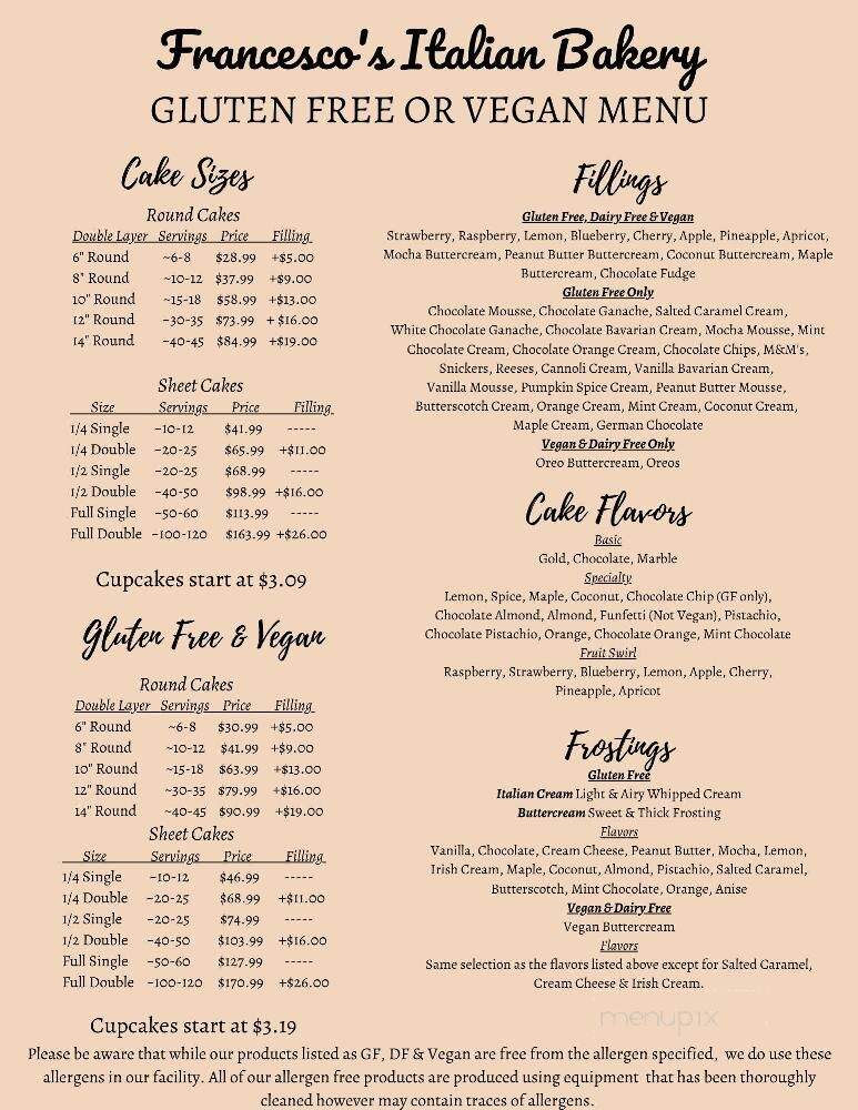 Francesco's Italian Bakery - Charlton, MA menu_pic