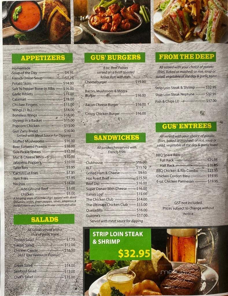 Gus's Steak & Pizza House - Brooks, AB menu_pic