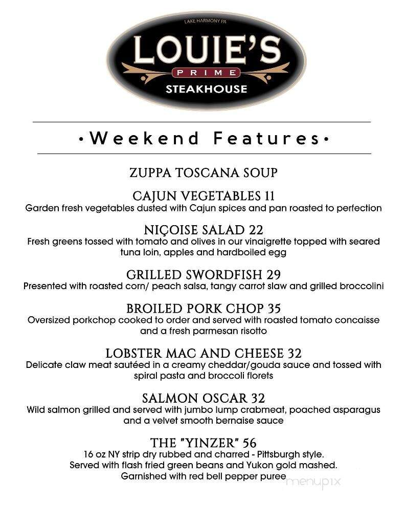 Louie's Prime Steakhouse - Lake Harmony, PA menu_pic